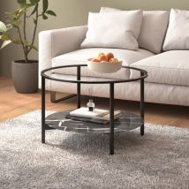 Torana - Tavolino da Salotto Nero e Marmo Nero 70 cm in Vetro Temperato