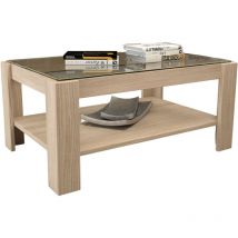 Webmarketpoint - Tavolino da soggiorno con ripiano in vetro colore Olmo H41x90x60cm
