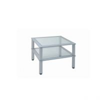 Tavolino da ufficio quadrato 60x60 cm – Struttura in metallo verniciato argento – 2 ripiani in vetro – CETOF