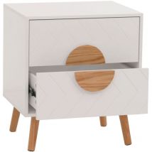 HHG - Tavolino d'appoggio 685, tavolino d'appoggio, cassetto a spina di pesce in legno melaminico, 55x48x40cm, bianco