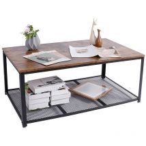 Bakaji - Tavolino Divano Salotto Rettangolare Design Moderno Industriale Legno Metallo