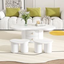 Tavolino nuvola irregolare con 2 sgabelli, lunghezza 97 cm, larghezza 67 cm, altezza 32 cm, piano in mdf comprensivo di 2 cassetti e piedini in