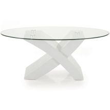Ikone - Tavolino piano in vetro ovale tito con base color bianco frassino