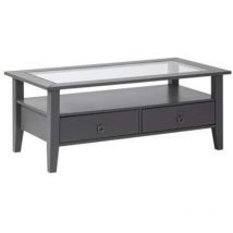 Inter Link - tavolino provence 7 115x60x45H pino massello verniciato ad acqua grigio e top in vetro temperato