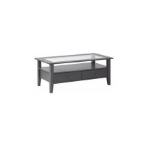 Tavolino Provence 7 115x60x45h Pino Massello Verniciato Ad Acqua Grigio E Top In Vetro Temperato