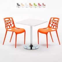 Tavolino Quadrato Bianco 70x70cm Con 2 Sedie Interno Gelateria Cocktail Colore: Arancione