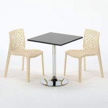 Tavolino Quadrato Nero 70x70 cm con 2 Sedie Colorate Gruvyer Mojito Colore: Beige