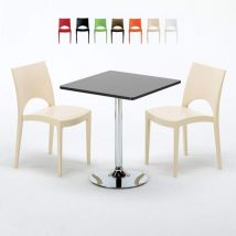 Tavolino Quadrato Nero 70x70 cm con 2 Sedie Colorate Paris Mojito Colore: Beige