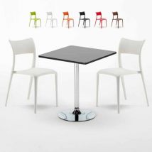 Tavolino Quadrato Nero 70x70cm Con 2 Sedie Interno Parisienne Mojito Colore: Bianco