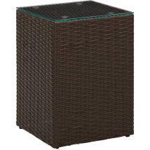 Tavolino Servizio Piano in Vetro Marrone 35x35x52 cm Polyrattan
