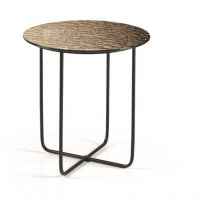 Tavolino tondo con piano vetro temperato effetto martellato Bronzo jon 45