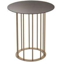 Tavolino tondo D45 cm con base in metallo Beige e piano in vetro Fume' mute