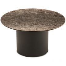 Tavolino tondo waylon 60 con base in metallo Nero e piano in vetro martellato Bronzo
