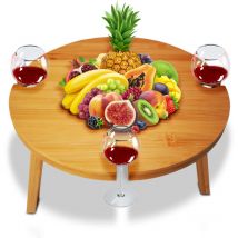 Bakaji - Tavolino Vassoio Aperitivo in Bambù da Esterno Gambe Pieghevoli 4 Portabicchieri