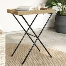 Tavolino Vassoio Pieghevole Beige 65x40x75 cm in Polyrattan