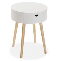 Versa Magdeburg Tavolino Ausiliario per Soggiorno, Tavolino moderno, Con cassetto, Misure (a x l x l) 53 x 40 x 40 cm, Legno, Colore Bianco