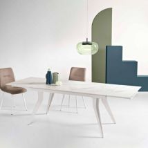 Tavolo allungabile 240 cm thor con base metallo e piano effetto Marmo Bianco