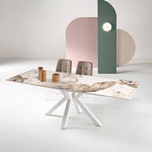 Ikone - Tavolo Allungabile A 240 Cm In Pietra Effetto Marmo Pandora Sky