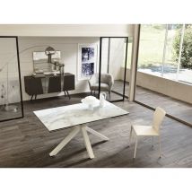 Mesa Extensible de Cerámica Blanca Mármol Blanco 90 cm x 160-240 cm Alt. 76 cm