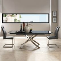 Tavolo Allungabile in Vetro Nero con Gambe in Acciaio Elegance - StilProjectStore.com