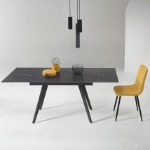 Tavolo con piano effetto Marmo Nero base metallo allungabile fino a 180 cm oreste