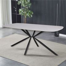 Toscohome - Tavolo con piano in ceramica effetto marmo bianco lucido e gambe nere - Style