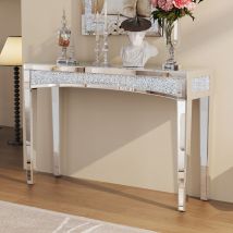 Tavolo Consolle ingresso a Specchio Vetro Cristallo incastonato Consolle Entrata Argento Moderno 120cm