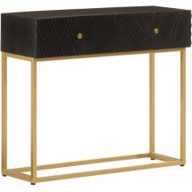 Torana - Tavolo Consolle Nero 90x30x76cm Legno Massello di Mango e Ferro