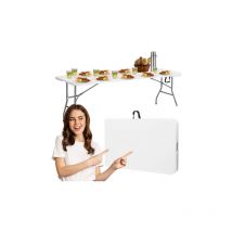 Tavolo da catering pieghevole da 180 cm in valigia, tavolino da giardino e da campeggio bianco.