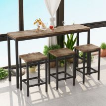 Table de cuisine au design moderne, table de pub, longue table de salle à manger avec 3 tabourets, assemblage facile, naturel