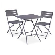 Tavolo da Esterno e Sedie, Set da 3 Mobili Pieghevoli e Salvaspazio da Balcone, Design Aspetto Legno, Grigio - Relaxdays