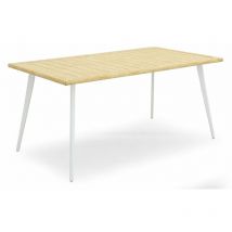 Kraus - Tavolo da Giardino 160x90x75 cm in Acciaio Leonardo Bianco e Effetto Legno