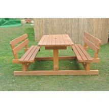 Tavolo da giardino in legno abete con panche e schienale 8+2 posti mod prater finitura: grezzo non verniciato
