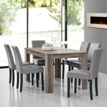 [en.casa] - Set Pranzo con Tavolo 140x90 cm e 6 Sedie in Similpelle - Effetto Rovere Antico / Grigio chiaro