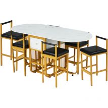 Set da pranzo, (Set con tavolo da pranzo, 6 sedie), Tavolo da pranzo pieghevole, Tavolo da pranzo espandibile, Tavolo da pranzo allungabile