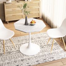 Tavolino da caffè moderno ottagonale da 31,50" con piano in marmo bianco stampato, base in metallo, per sala da pranzo, cucina, soggiorno