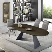 Tavolo fisso tokyo 210 cm con base in metallo nero e piano in Rovere Termico