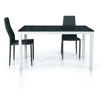 Fashion Commerce - Konte.design Tavolo Talamone In Legno, Finitura Marmo Nero E Base In Metallo Bianco, 90 X 90-90 X 180