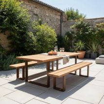Tavolo In Legno Termowood E Acciaio Corten Da Esterno/interno, 6 Posti