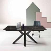 Ikone - Tavolo In Pietra Allungabile A 240 Cm Effetto Marmo Nero Hero