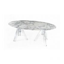 Tavolo Marmo Arabescato Ovale 180x115 Ometto - Base Trasparente
