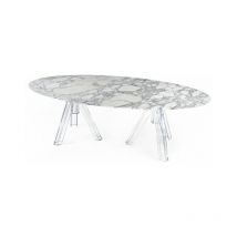 Tavolo Marmo Arabescato Ovale 230x115 Ometto - Base Trasparente