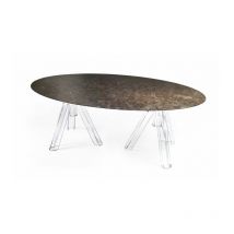 Tavolo Marmo Emperador Ovale 230x115 Ometto - Base Trasparente