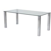 Tavolo Norsica 140 , 75x90x180cm, Vetro temperato, Metallo