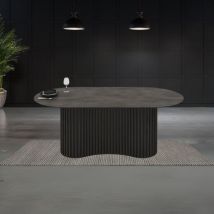 Toscohome - Tavolo ovale fisso con piano effetto marmo ardesia opaco e base in legno cannettata 200x100 cm - Darren