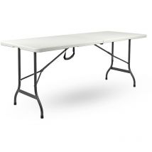 Tavolo Pieghevole da Giardino in hdpe Bianco con Struttura in Metallo 180x70x74 cm - Bianco