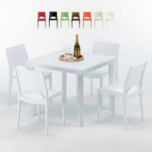 Tavolino Quadrato Bianco 90x90 cm con 4 Sedie Colorate Paris Love Colore: Bianco