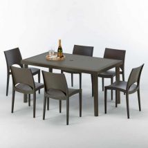 Grand Soleil - Tavolo Rettangolare Marrone 150x90 cm con 6 Sedie Colorate Focus Modello Sedie: Paris Marrone Moka