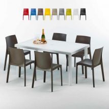 Tavolo Rettangolare Bianco 150x90 cm con 6 Sedie Colorate Rome Summerlife Colore: Marrone