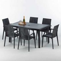 Grand Soleil - Tavolo Rettangolare Nero 150x90 cm con 6 Sedie Colorate Enjoy Modello Sedie: Bistrot Arm Nera Antracite